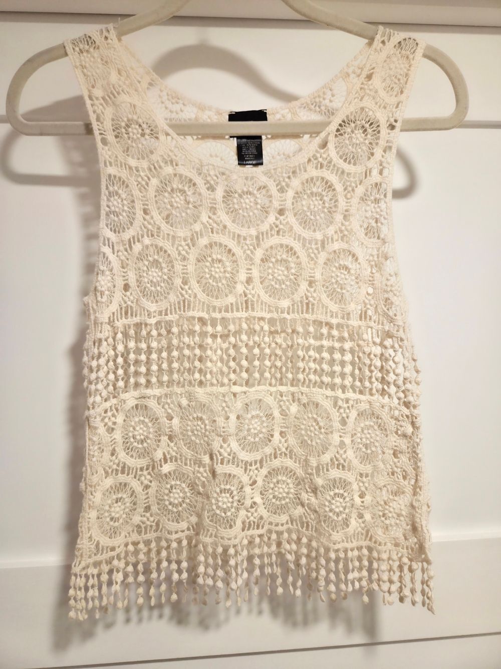 Paper Doll Girls Cream Crochet Tank Top Boho Festival Fringe Large